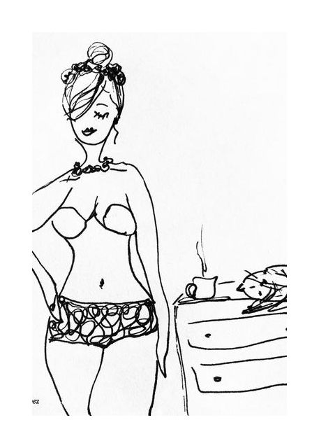 Girl cat coffee