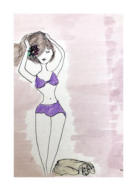 Purple girl with cat