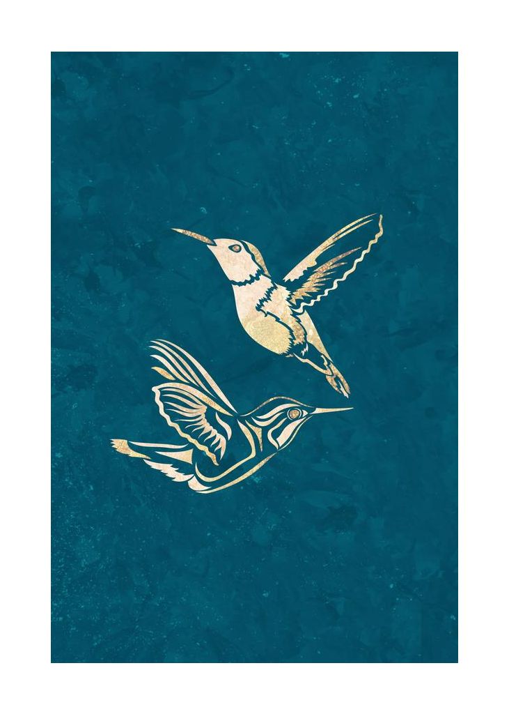 Gold Hummingbird Line Art Silhouettes 1