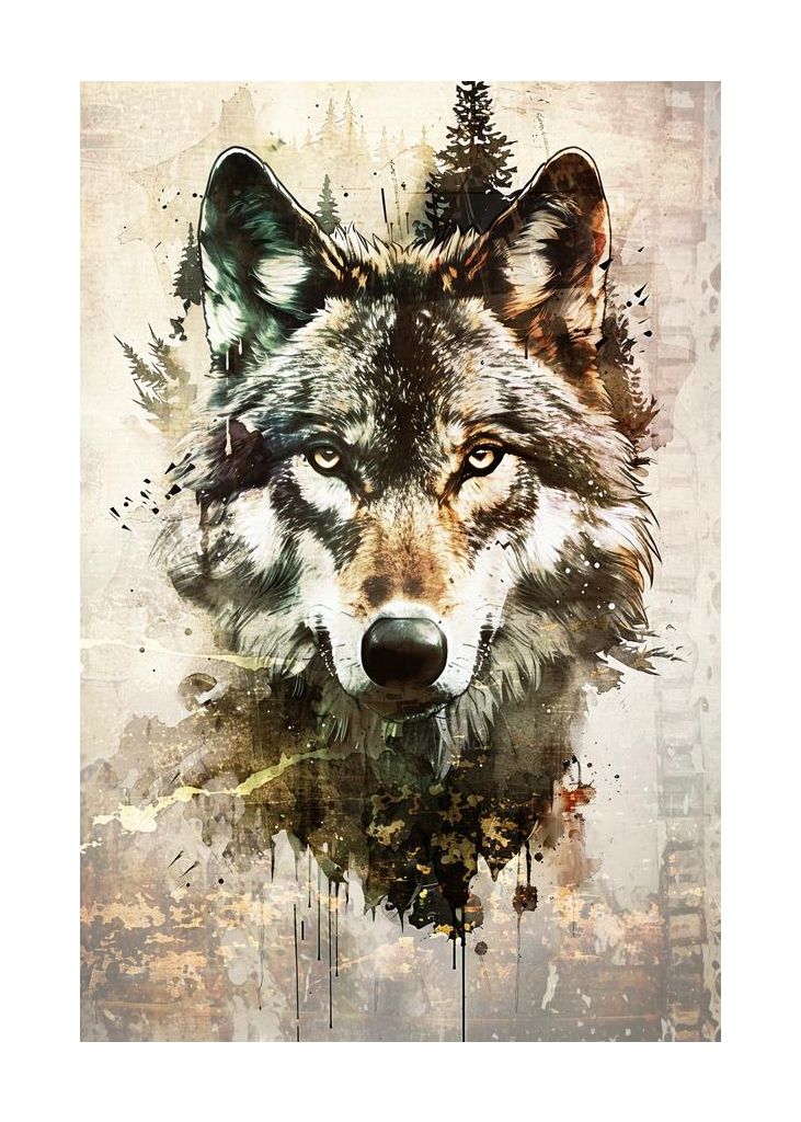 Wolf Wild Animal Vintage Illustration Art 01